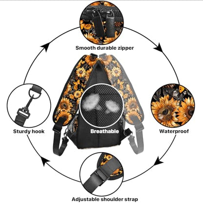 Yrebyou Sunflower Sling Bag for Women Lightweight Crossbody Backpack with Adjustable Strap Casual Daypack Roomy Capacity Breathable for Travel Work Daily Use - color: Dark Yellow