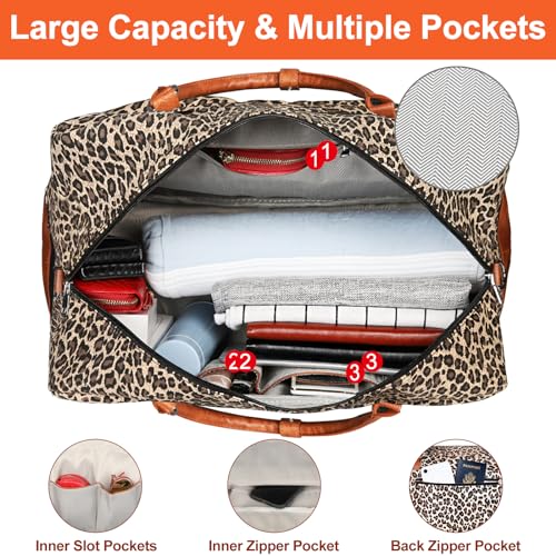 IBFUN Weekender Bags for Women, 21" Travel Duffle Bag with Shoe Compartment - color: D1-Leopard