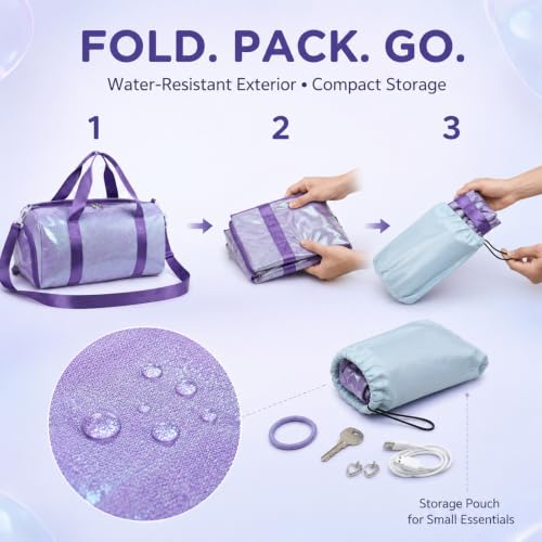 Dance Bag, Gym Bag for Girls, Kids Duffle Bag with Shoe & Wet Compartments - color: Purple