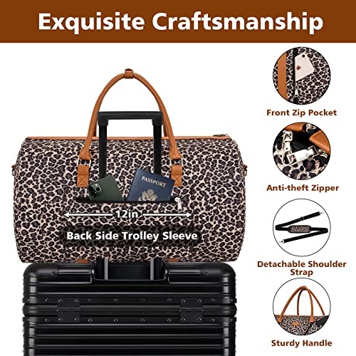 Convertible 2-in-1 Garment Bag for Travel With Toiletry Bag for Women & Men - color: C-brown Leopard