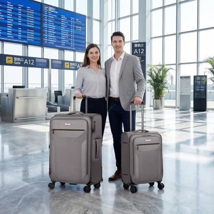 2-Piece Set(22/32in) Upright Spinner Softshell Luggage Sets - color: Grey, size: 2-Piece Set (22 inch/32 inch)