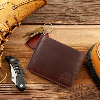 Mens RFID Blocking Bifold Wallet Supple Top Grain Leather Secure and Durable Extra Capacity Billfold with 11 Credit Cards Slots, Flip Up ID, Tight Stitching, Quick Thumb Push Access in Grizzly Brown - color: Wild Grizzly Brown