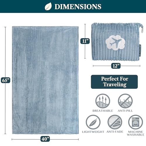 PAVILIA Travel Blanket Pillow, Soft Ribbed Fleece Airplane Blanket, Blue - color: Dusty Blue