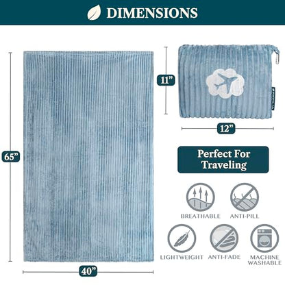 PAVILIA Travel Blanket Pillow, Soft Ribbed Fleece Airplane Blanket, Blue - color: Dusty Blue