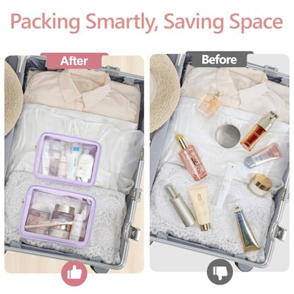 PACKISM Clear Makeup Bag Foldable - TSA Approved Toiletry Bag for Travel - color: 2 Pack Purple, size: Hybrid Traveler (1 Large & 1 Medium - Soft)