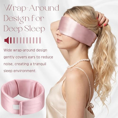 Bonuci 2 Pack Silk Sleep Mask for Side Sleepers & Couples, 100% Mulberry Silk, Adjustable No-Slip Strap, Soft Padded Eye Cover Blindfold for Blackout Women Men Gift Sensitive Skin Travel, Pink/Black