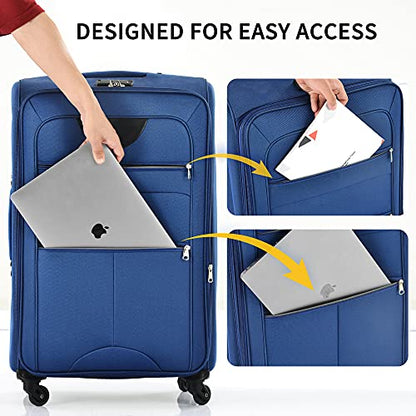 Merax Softside Luggage Set Softshell Lightweight 3 Piece Spinner Suitcase - color: Blue, style: Softside Luggage(22/26/30)