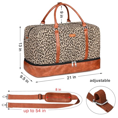 IBFUN Weekender Bags for Women, 21" Travel Duffle Bag with Shoe Compartment - color: D1-Leopard