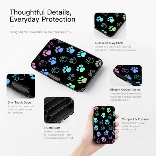 Credit Card Holder RFID Aluminum card case Dog Paw mini Wallet Women Men - color: Dog Paw