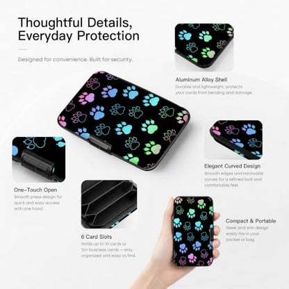 Credit Card Holder RFID Aluminum card case Dog Paw mini Wallet Women Men - color: Dog Paw