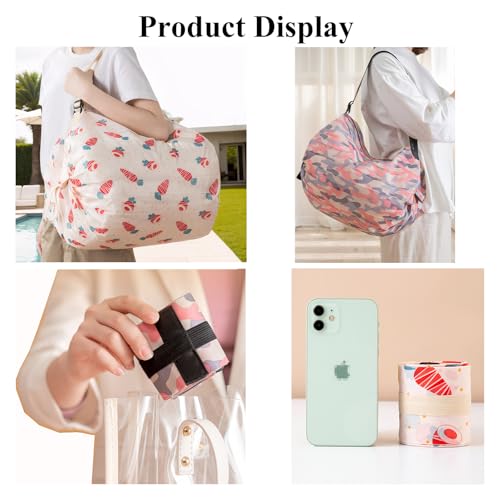 Foldable Reusable Shopping Bags 210D Nylon Waterproof Grocery Tote Travel Duffel Bag with Zipper & Adjustable Strap - color: 2pack-group 1