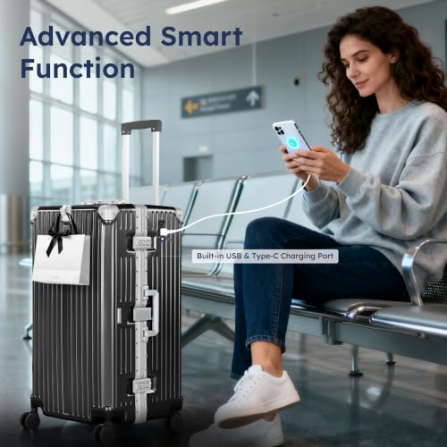 ALPHA CAMP Trunk Luggage 30 Inch with Aluminum Frame Zipperless Suitcase - color: Black, size: 30 Inch