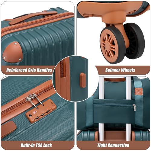 Cosbarn Luggage Sets, Lightweight Durable Hardshell, 5 piece Suitcase Sets - color: DarkGreen