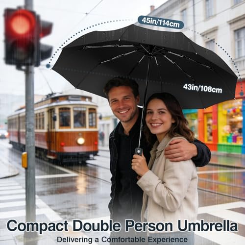 ZOMAKE Travel Umbrella Compact - 10 Ribs Portable Collapsible Umbrellas for Rain Windproof - Paraguas Automatic Small Folding Umbrella Lightweight Packable Umbrella for Women Men - color: Black