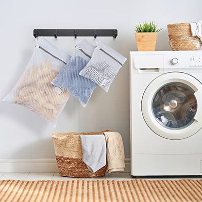 Small Honeycomb Lingerie Bags with Hanging Loop- MDSXO 3 Pack Mesh Laundry Bags for Washing Delicates, White Wash Bags for Socks, Bra, Mask, Baby Clothes 10 * 12 inch [3 Pack] - size: 3 Pack Small (with Loop)