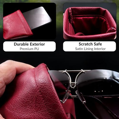 Soft Sunglasses case | Large Glasses Case Holder - Eyeglass Pouch Squeeze Top | Glasses pouch Lightweight Extra Layers - color: Burgundy