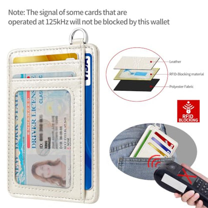 Slim Minimalist Front Pocket Wallet, RFID Blocking Credit Card Holder Wallet with Integrated D-Shackle for Men Women - color: Glossy Off-white
