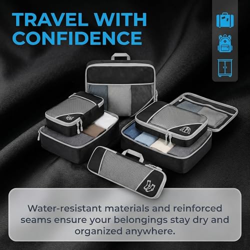 6Pcs Compression Packing Cubes Set, Waterproof Travel Luggage Organizer with Drawstring Bag, Lightweight Nylon Suitcase Storage Bags for Travel Camping Business Trip(Green) - color: Green