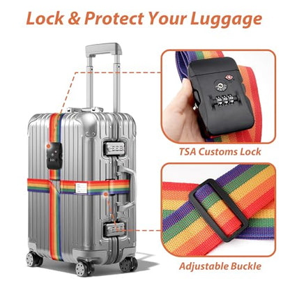 TSA Approved Luggage Straps with Combination Lock, Cross Rainbow - color: Cross Rainbow