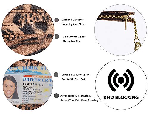 woogwin Slim RFID Credit Card Holder for Women Mini Front Pocket Wallet Purse With Keychain - color: Leopard