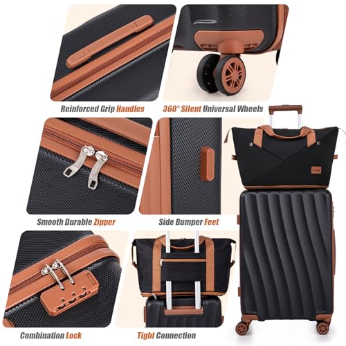 Carry on Luggage Sets 22x14x9 Airline Approved (Black,20"/DB/TB) - color: Black, size: 3 Piece Sets (20/DB/TB)
