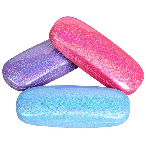 ADBGV 3Pcs Unisex Hard Shell Eyeglasses Cases, Protective Case For Glasses,Sunglasses Case with Cleaning Cloth - color: A_blue+purple+roseo