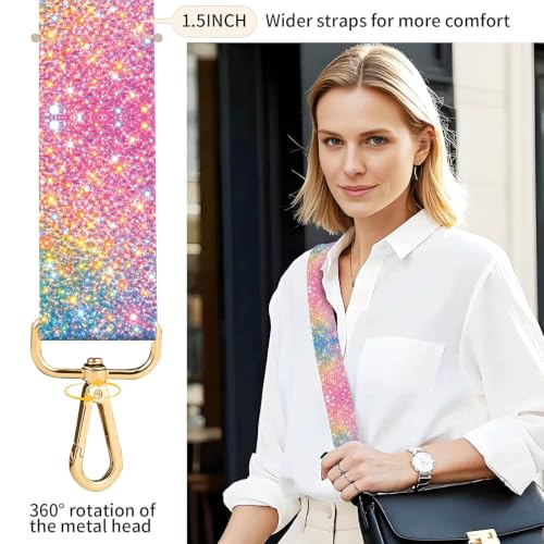 Purse Strap Replacement Crossbody 1.5" Wide Gold Buckle Shoulder Strap, Cute Handbag Strap Bag Strap Replacement Belts Adjustable Colorful Glitter Dots - color: Colorful Glitter Dots