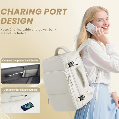 Sinaliy Travel Backpack, TSA Carry on Flight Approved Backpack - color: Beige, size: X-Large