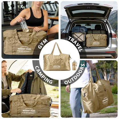 Veki Small Duffle Bag for Travel, Lightweight Carry On Bags, Khaki, S - color: Khaki, size: S