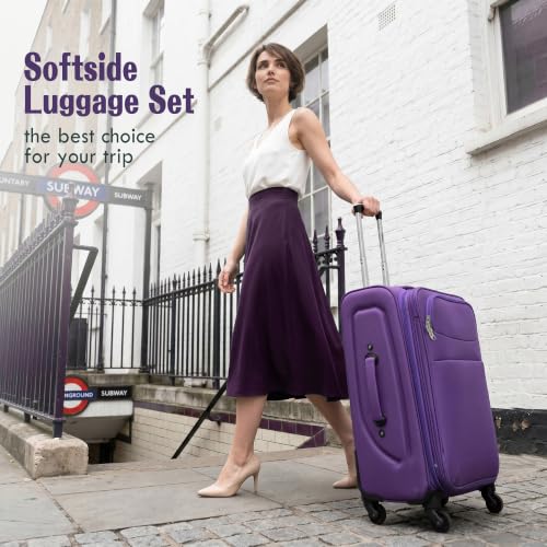 Merax Softside Luggage Set 4 Piece,18/22/26/30 Expand Suitcase,Purple - color: Purple, size: 18/22/26/30