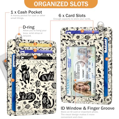 Yonlevres Cat Credit Card Holder Small Wallet Women RFID Blocking Slim Cute - color: Cat Floral