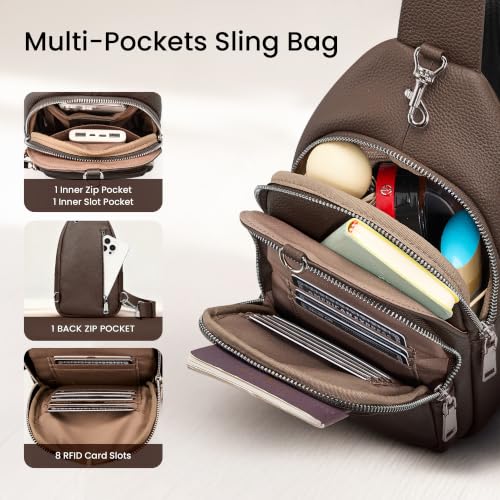 befen Coffee Real Leather Anti-Theft Small Crossbody Sling Bags for Women - color: Coffee
