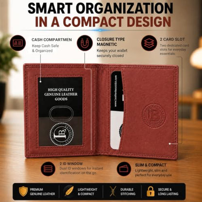 Leatherboss Slim Thin Leather Credit Card Id Mini Wallet Holder Bifold Driver's License Safe (Chocolate) - color: Chocolate