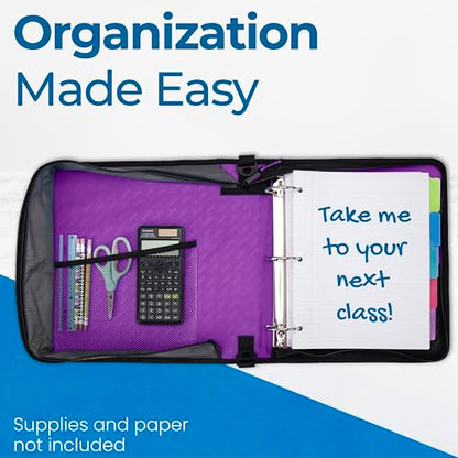 Case-it School Zipper Binder | 2" O-Rings | 350-Sheet | D-251 Deep Purple - color: Deep Purple, size: 6 Pack