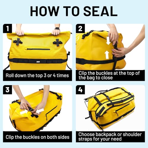 MIER Large Waterproof Duffel Bag - 60L/80L Dry Bag Backpack - color: Yellow, size: 80L