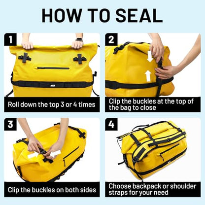 MIER Large Waterproof Duffel Bag - 60L/80L Dry Bag Backpack | Detachable Backpack Straps; Multi-Pockets; Roll-Top with Hook-and-Loop Closure; Motorcycle, Kayaking, Gym, Beach, Boating - color: Yellow, size: 80L