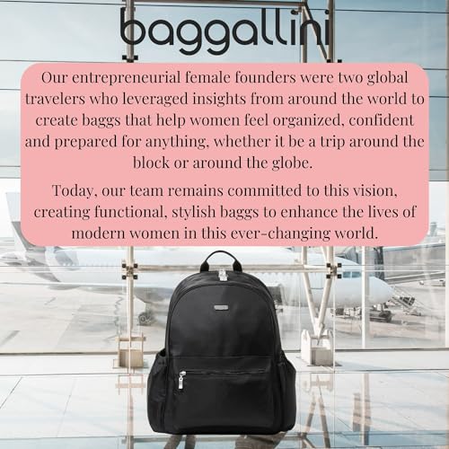 Baggallini Essential Laptop Backpack - 16x12 Inch Travel Backpack with 16" Laptop Sleeve - Lightweight Luggage Backpack - color: Black