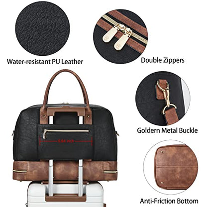 BOSTANTEN Weekender Bags for Women Travel Leather Overnight Bags - color: 0-Black with Brown