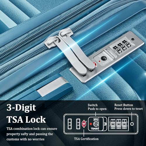 TRAVELEO Expandable Carry-On 4 Piece Luggage Set Built-in TSA Lock - color: Peacock Blue, size: Carry On Set (14in/20in/DB/TB)