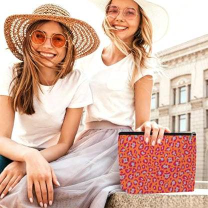 Leopard Print Makeup Bag Cosmetic Bag, Makeup Organizer,Orange Pastel Pink - color: Orange Red Silver Leopard 581