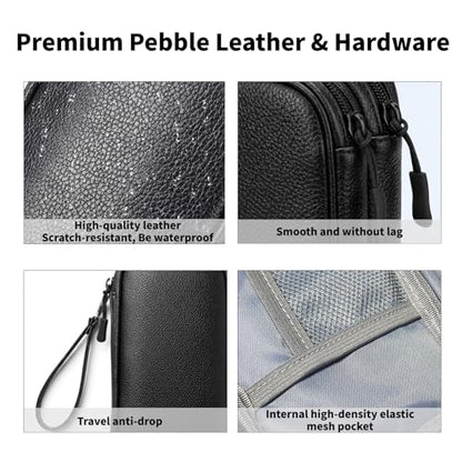 Leather Electronic Organizer Bag, Waterproof Travel Tech Pouch for Cord, Cable, Charger, Phone & Accessories (Pink)