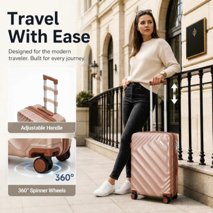 Rosamo 5 Piece Luggage Set Expandable Suitcase 22x14x9 Airline Approved Carry on, ABS Hard Case Suitcases with Spinner Wheels, TSA Lock, Yellow, 5PCS, Central Hardside Expandable Luggage with Spinner - color: Rose Gold, size: 5PC Set (20"/24"/28"/TB/DB)
