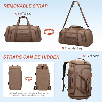 WITZMAN 캔버스 더플 백 남성용 3 in 1 컨버터블 백팩 40L 여행용, 브라운 색상, 빈티지 - color: 브라운 색상, size: 40L Standard