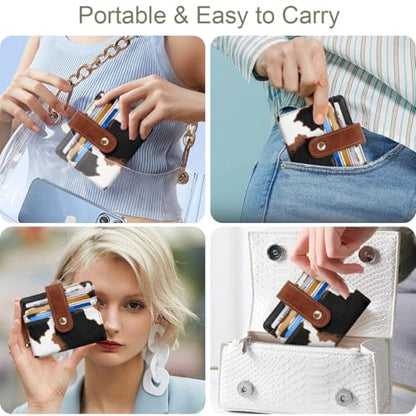 Small Wallets for Women Slim Minimalist Bifold Credit Card Holder - color: Cow Print