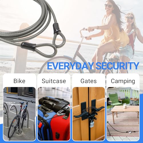 5mm Security Cable, Braided Steel Anti-Theft Lock Cable for Bike, Helmet & Luggage, Flexible Vinyl Coated Portable Cable Lock (7ft) - size: 7FT