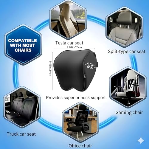 Crofy 2-Pack Car Neck Pillow, Headrest Pillow with Adjustable Strap, Black - color: Black