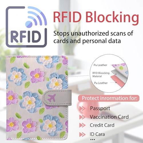 Passport Holder, Cute Travel Wallet Cover with RFID Blocking, | PU leather travel wallet with magnetic closure, card slots, pen loop, and easy access for passports and essentials. - color: E-Texture