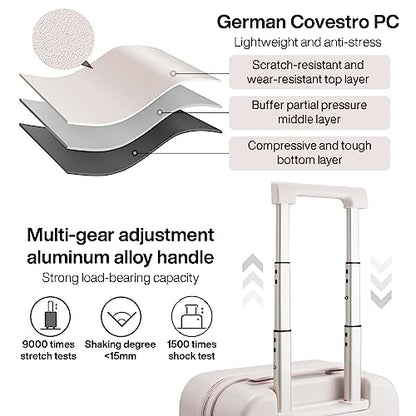 mixi Carry on Luggage, 20'' Suitcase Spinner Wheels Luggage Hardshell Lightweight Rolling Suitcases PC with Cover & TSA Lock for Business Travel, Off White（Slight Pink） - color: Off White(Slight Pink), size: 20 Inch