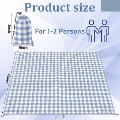 HunnmingRe Gingham Pocket Picnic Blanket Lightweight Portable, Dust Blue - color: Dust Blue, style: Gingham