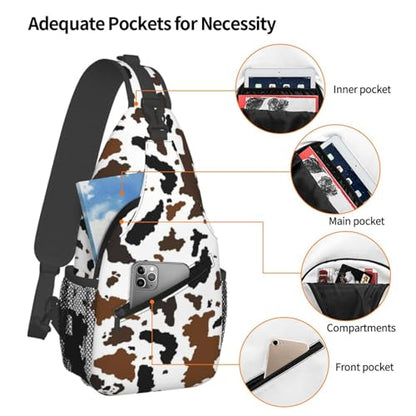 Sling Bag Brown Black Cow Print Sling Backpack Hiking Daypack Crossbody Shoulder Backpack Travel Chest Pack For Men Women - color: Brown Black Cow Print